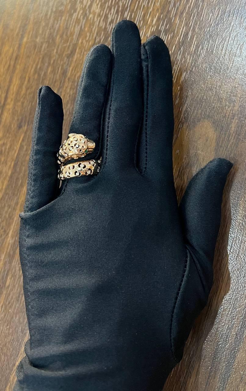 Leopard Jaguar Panther Lion Diamond Emerald 14K Rose Gold Statement Animal Ring For Sale 5