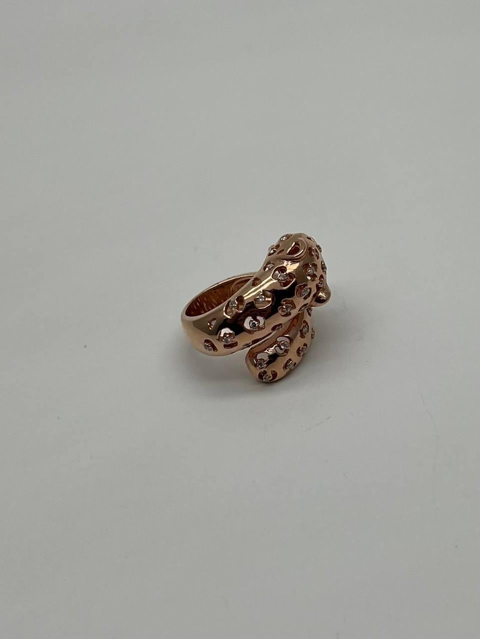 Mixed Cut Leopard Jaguar Panther Lion Diamond Emerald 14K Rose Gold Statement Animal Ring For Sale