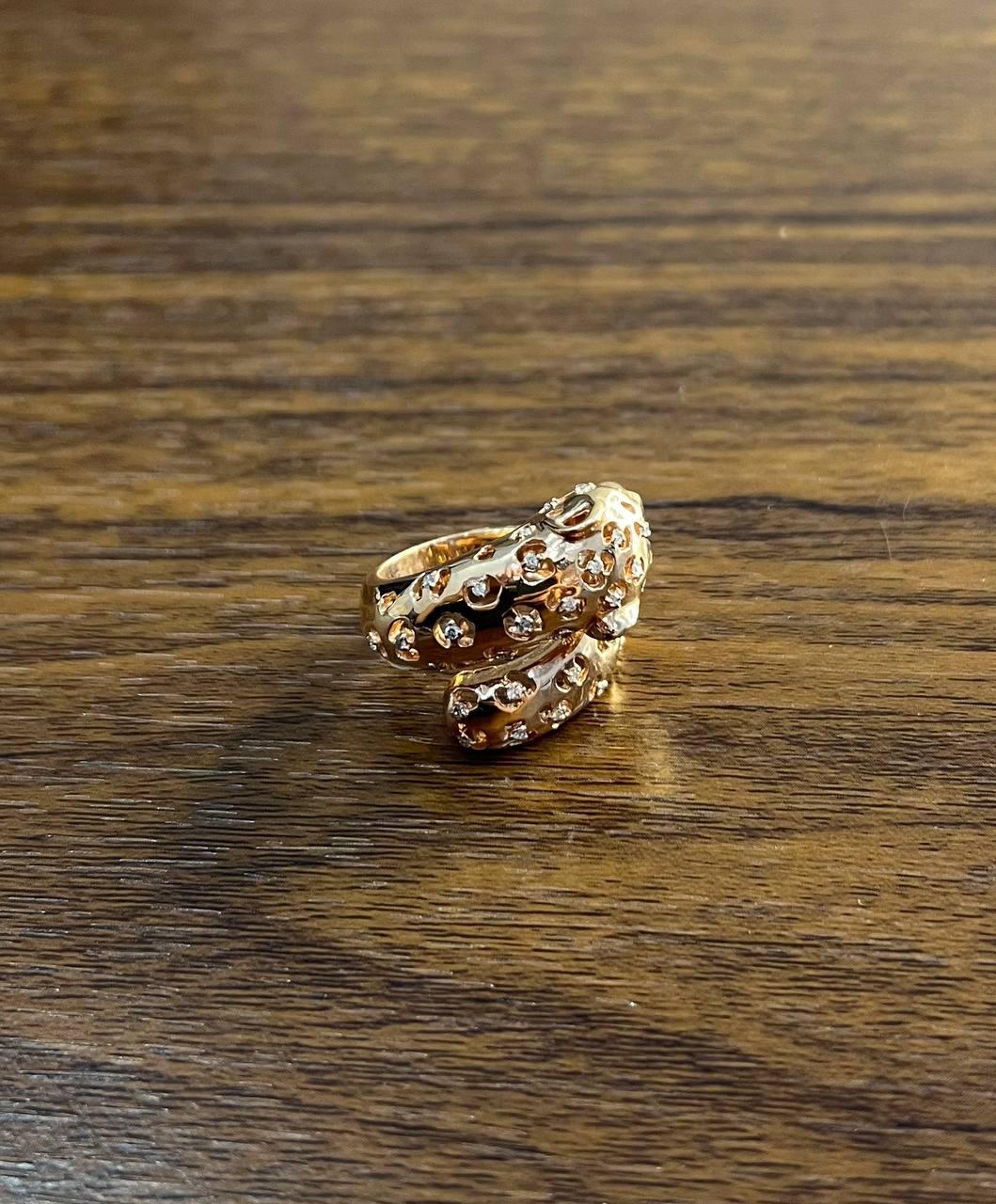 Leopard Jaguar Panther Lion Diamond Emerald 14K Rose Gold Statement Animal Ring For Sale 1