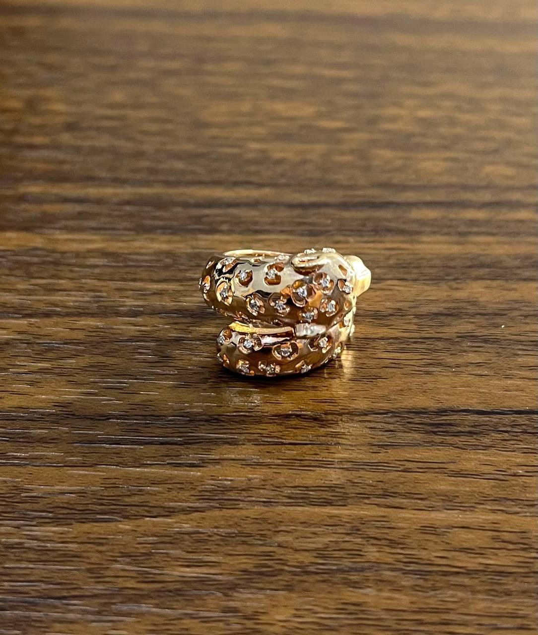 Leopard Jaguar Panther Lion Diamond Emerald 14K Rose Gold Statement Animal Ring For Sale 2