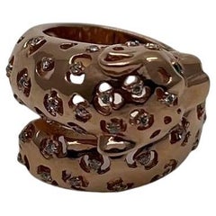 Leopardo, giaguaro, pantera, leone, diamante, smeraldo, oro rosa 14 carati, anello con dichiarazione sugli animali