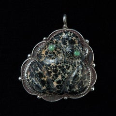 Leopard Jasper and Silver Frog Fetish Pendant, Zuni
