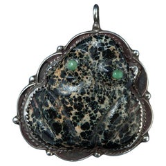 Leopard Jasper and Silver Frog Fetish Pendant, Zuni