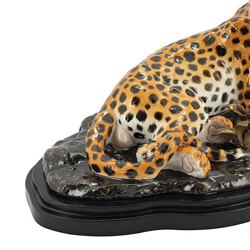 Italian Leopard Laying Sculpture in Porcelain For Sale