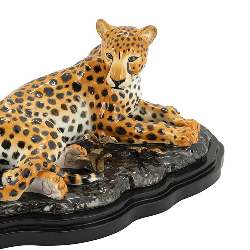 Hand-Painted Leopard Laying Sculpture in Porcelain For Sale