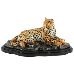 Leopard Laying Sculpture in Porcelain