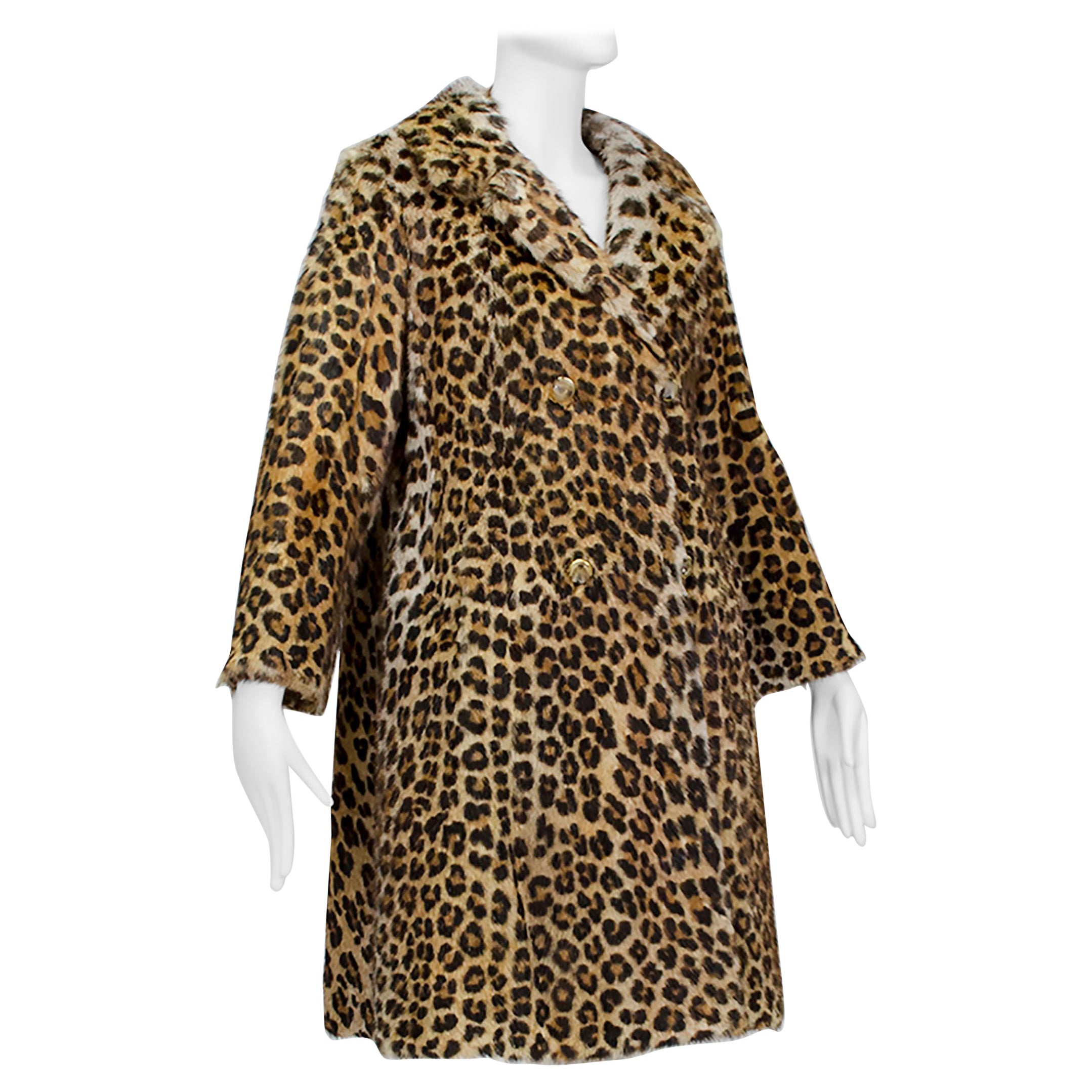 Leopard Mink Double Breasted A-Line Fur Mod Stroller Coat - S-M, 1962