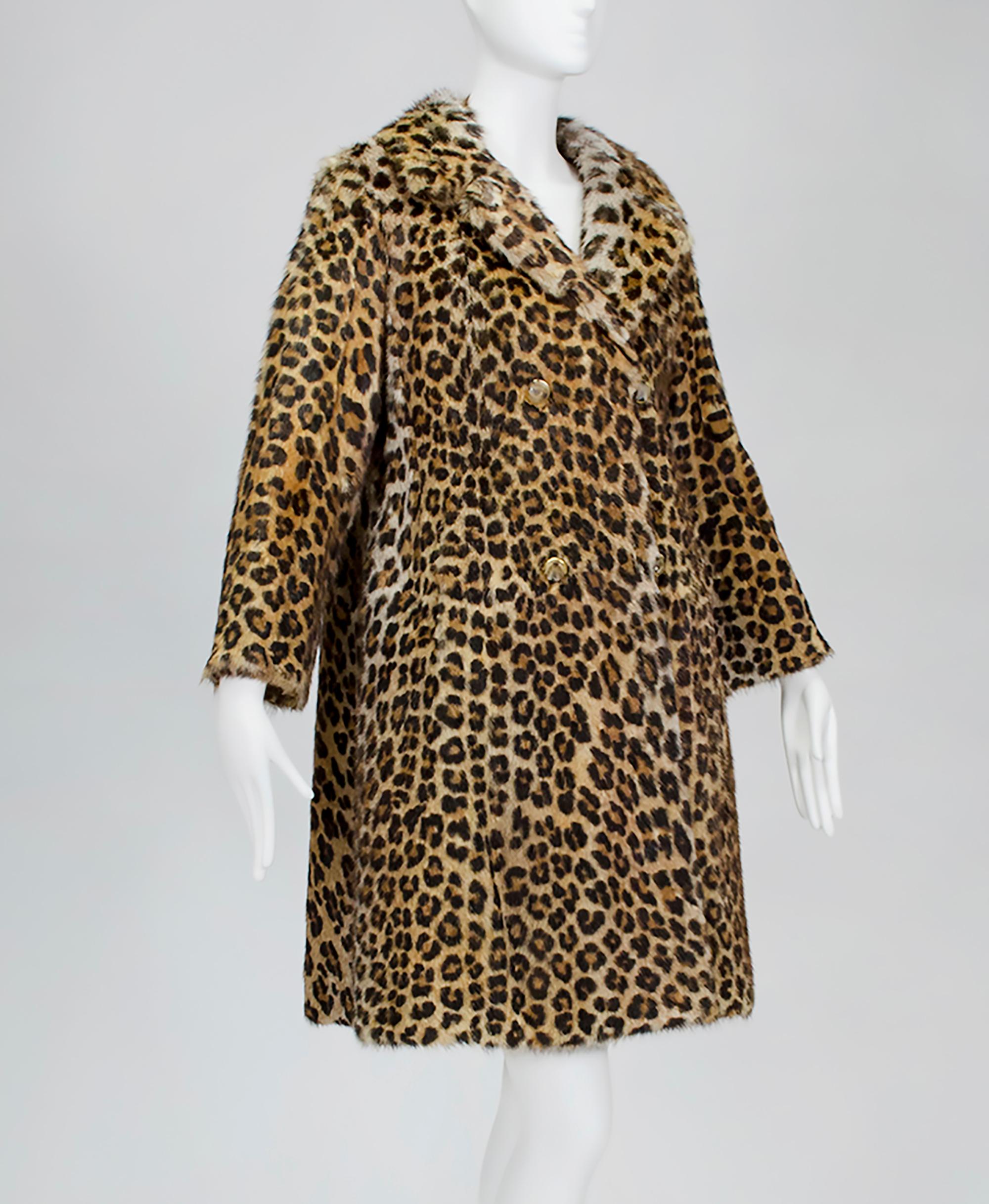Leopard Mink Double Breasted A-Line Fur Mod Stroller Coat - S-M, 1962 For Sale
