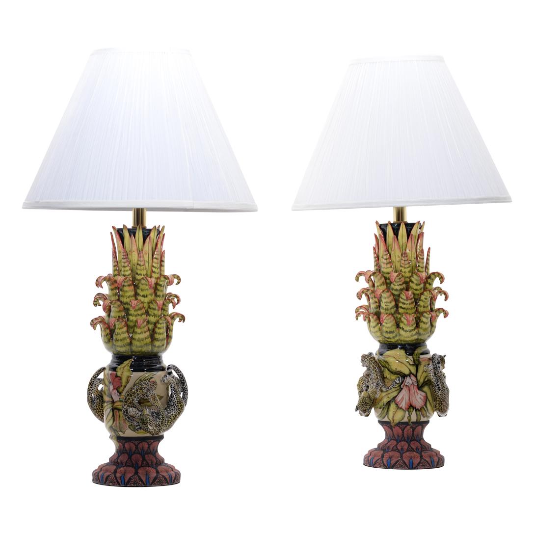 Modern Leopard pair of lamps, hand made in South Africa, ceramic base