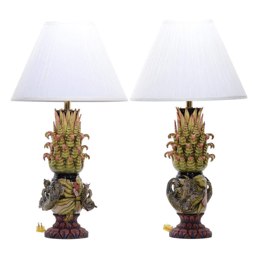 South African Leopard pair of lamps, hand made in South Africa, ceramic base