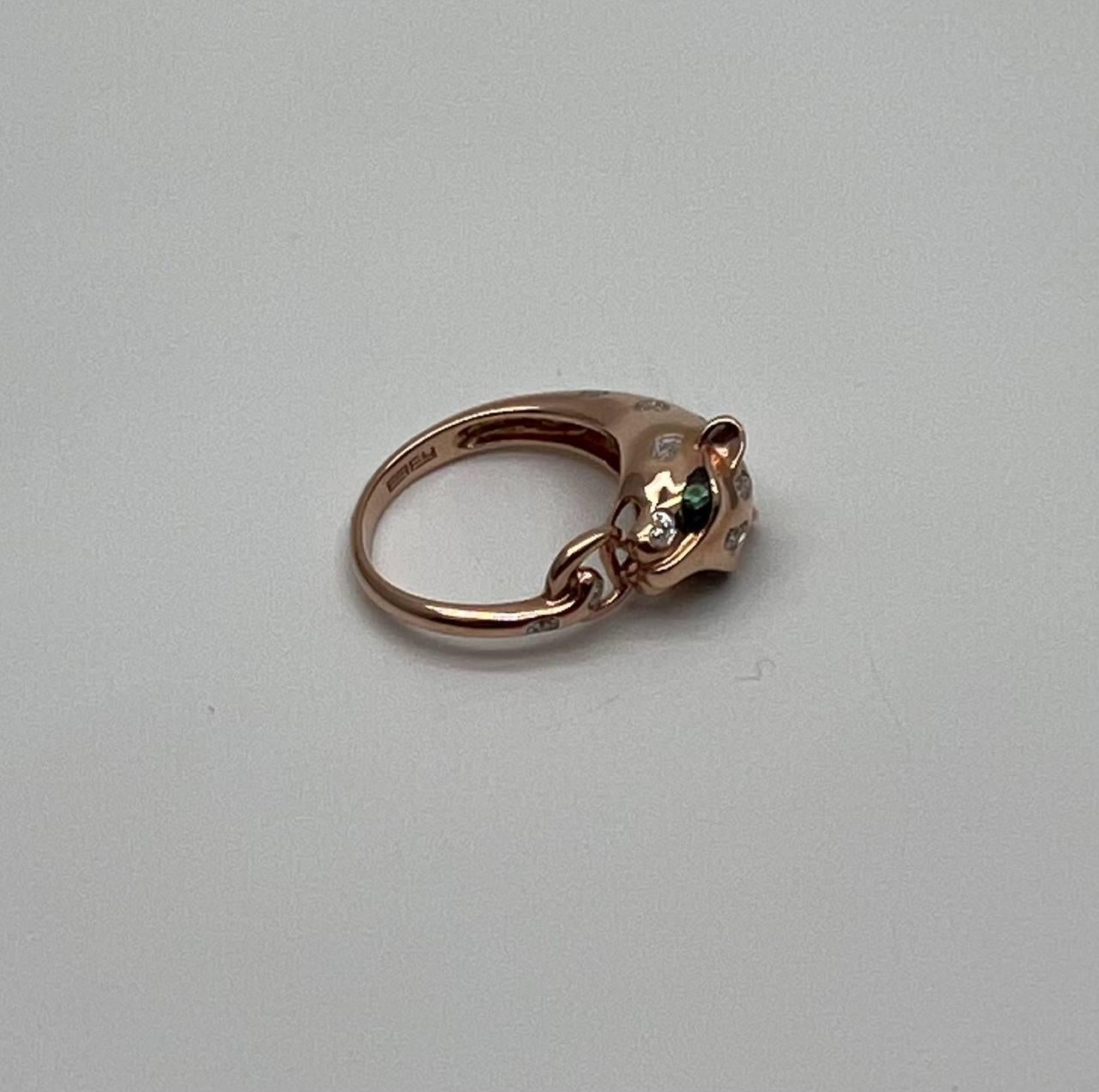 Taille mixte Leopard Panther Cheetah Cat Diamond Flush Set 14K Rose Gold Statement Ring en vente