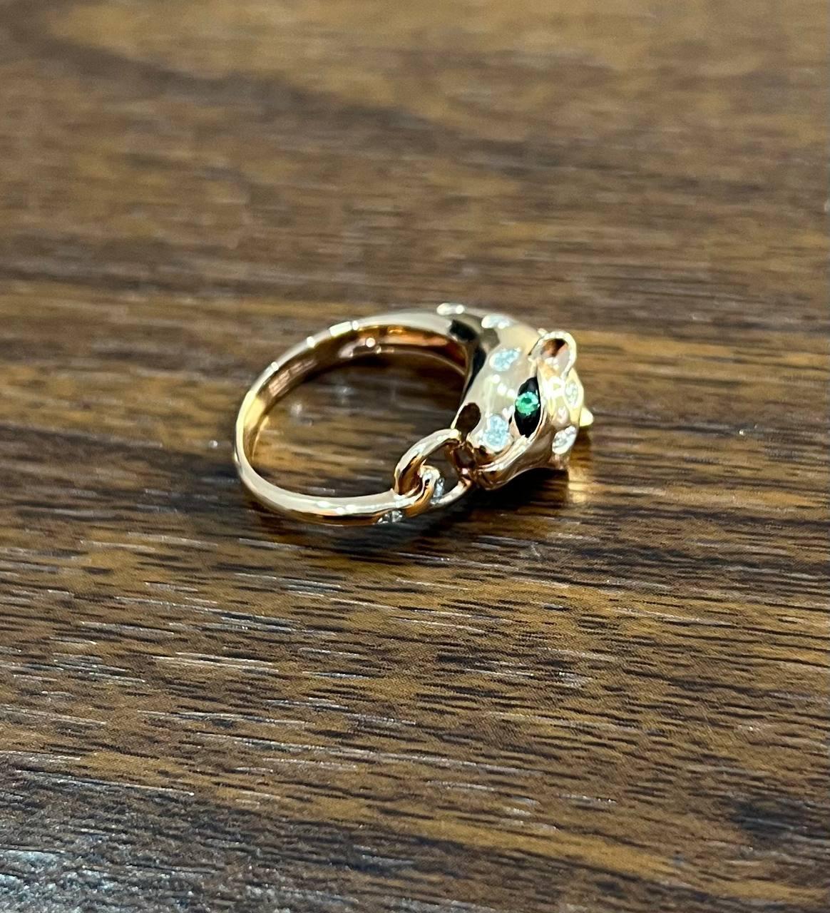 Leopard Panther Cheetah Cat Diamond Flush Set 14K Rose Gold Statement Ring en vente 1