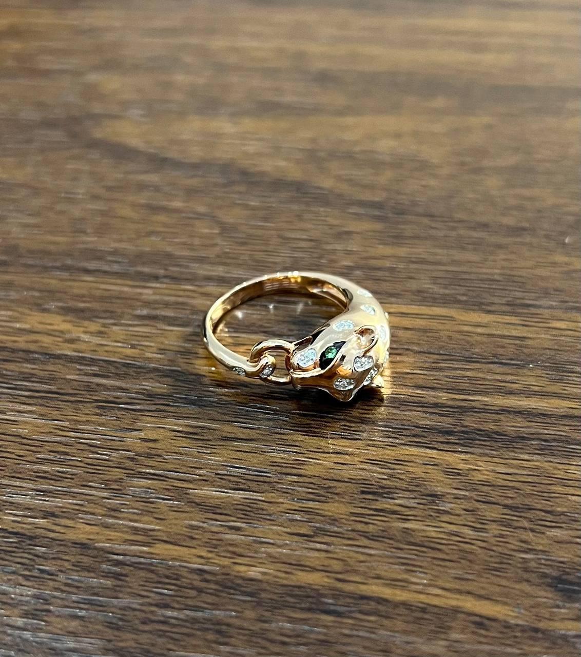 Leopard Panther Cheetah Cat Diamond Flush Set 14K Rose Gold Statement Ring en vente 3