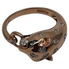 Leopard Panther Cheetah Cat Diamond Flush Set 14K Rose Gold Statement Ring