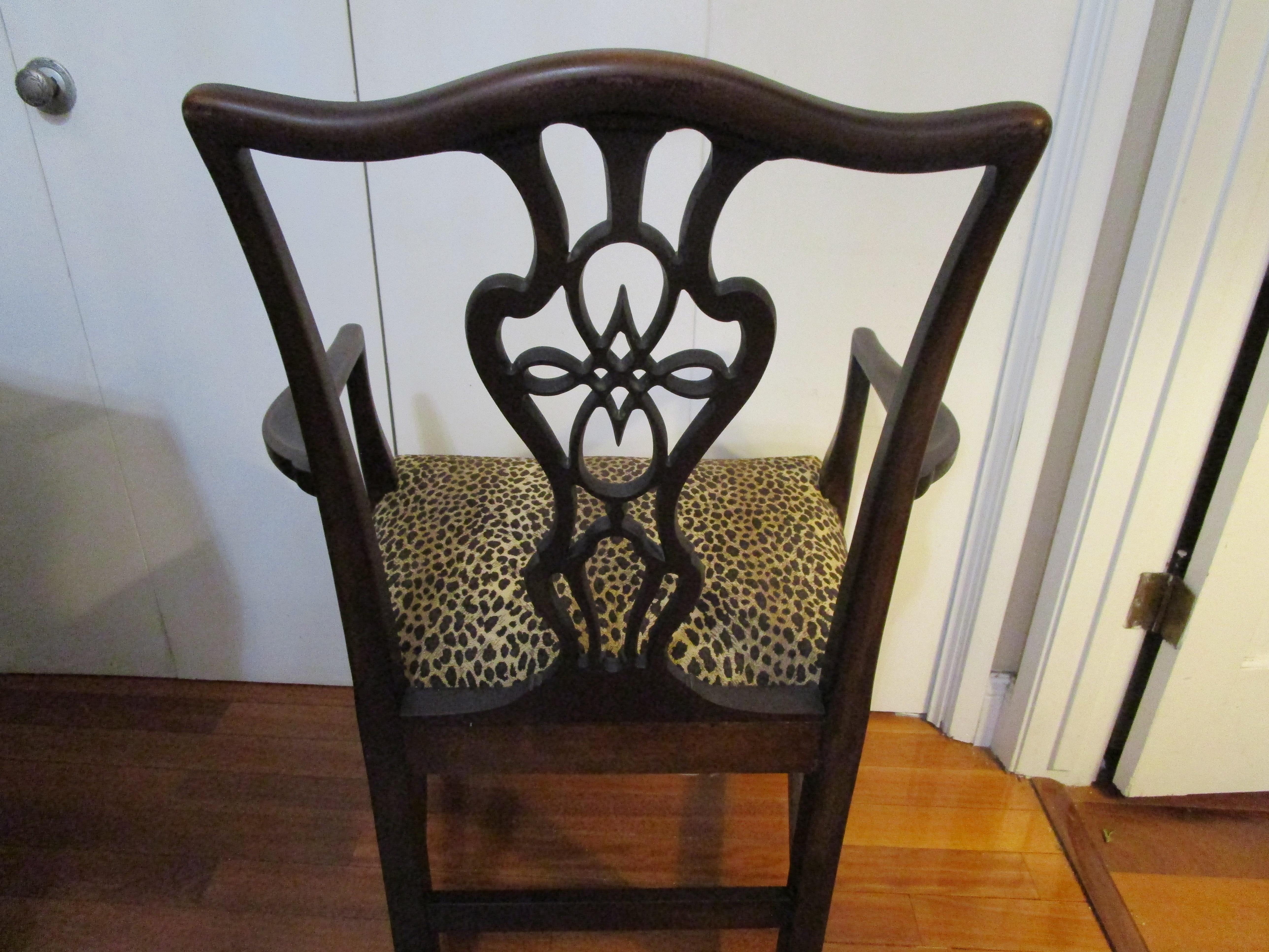 Hand-Carved Leopard Pattern Transitional Mahogany 19th Century Armchair