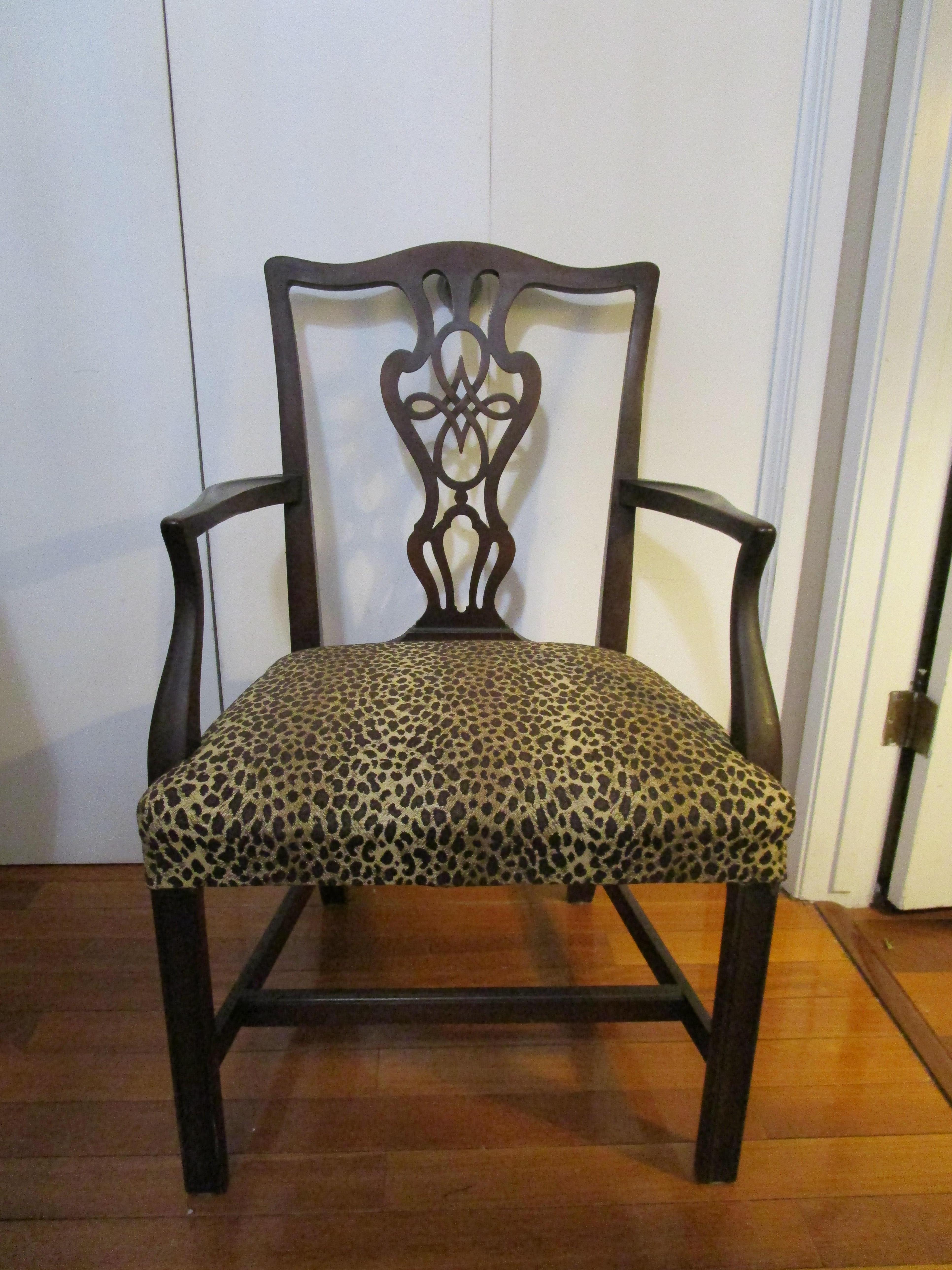 Leopard Pattern Transitional Mahogany 19th Century Armchair In Good Condition In Lomita, CA