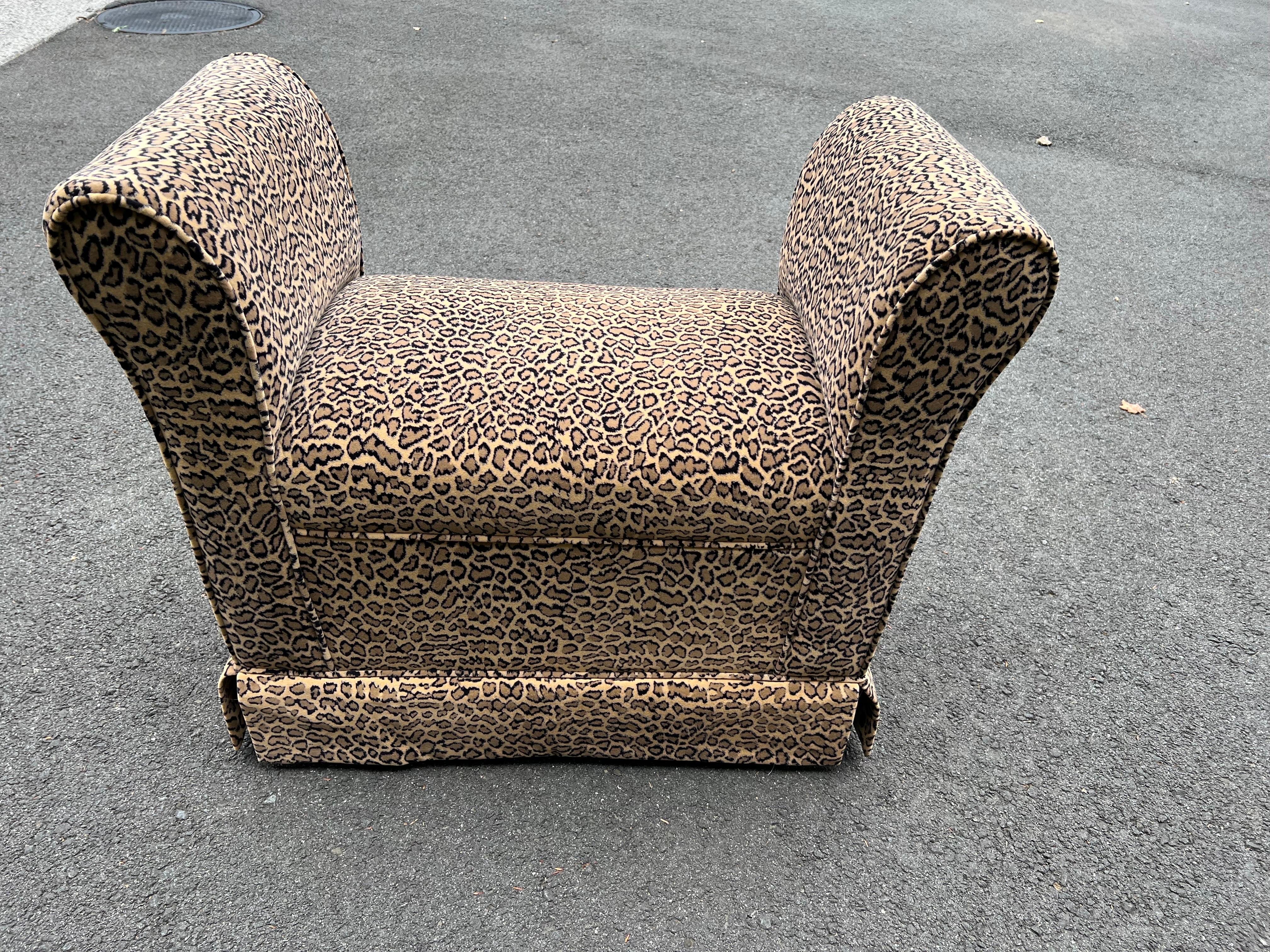 Leopard Patterned Upholstered Bench For Sale 4