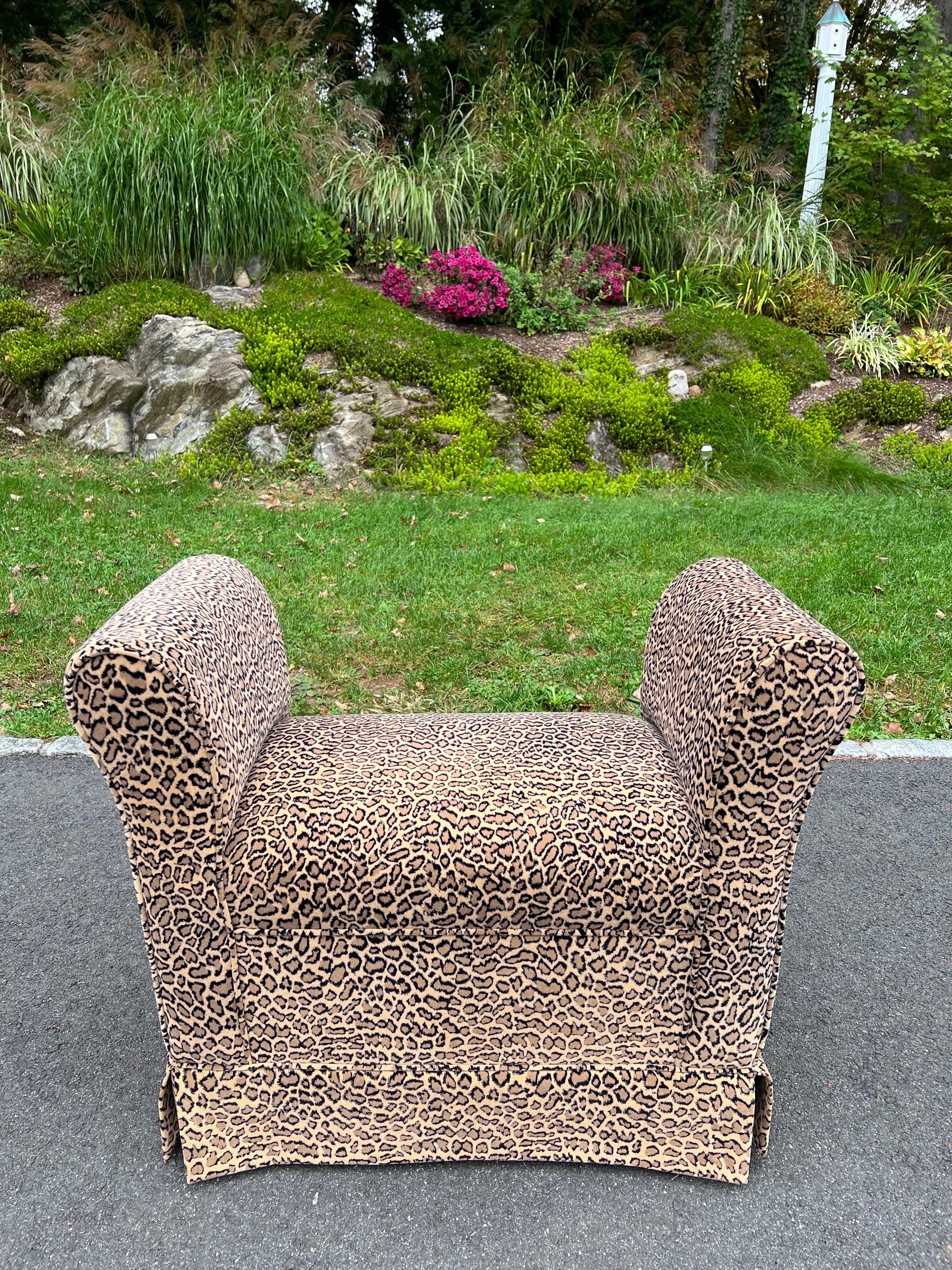 Hollywood Regency Leopard Patterned Upholstered Bench For Sale