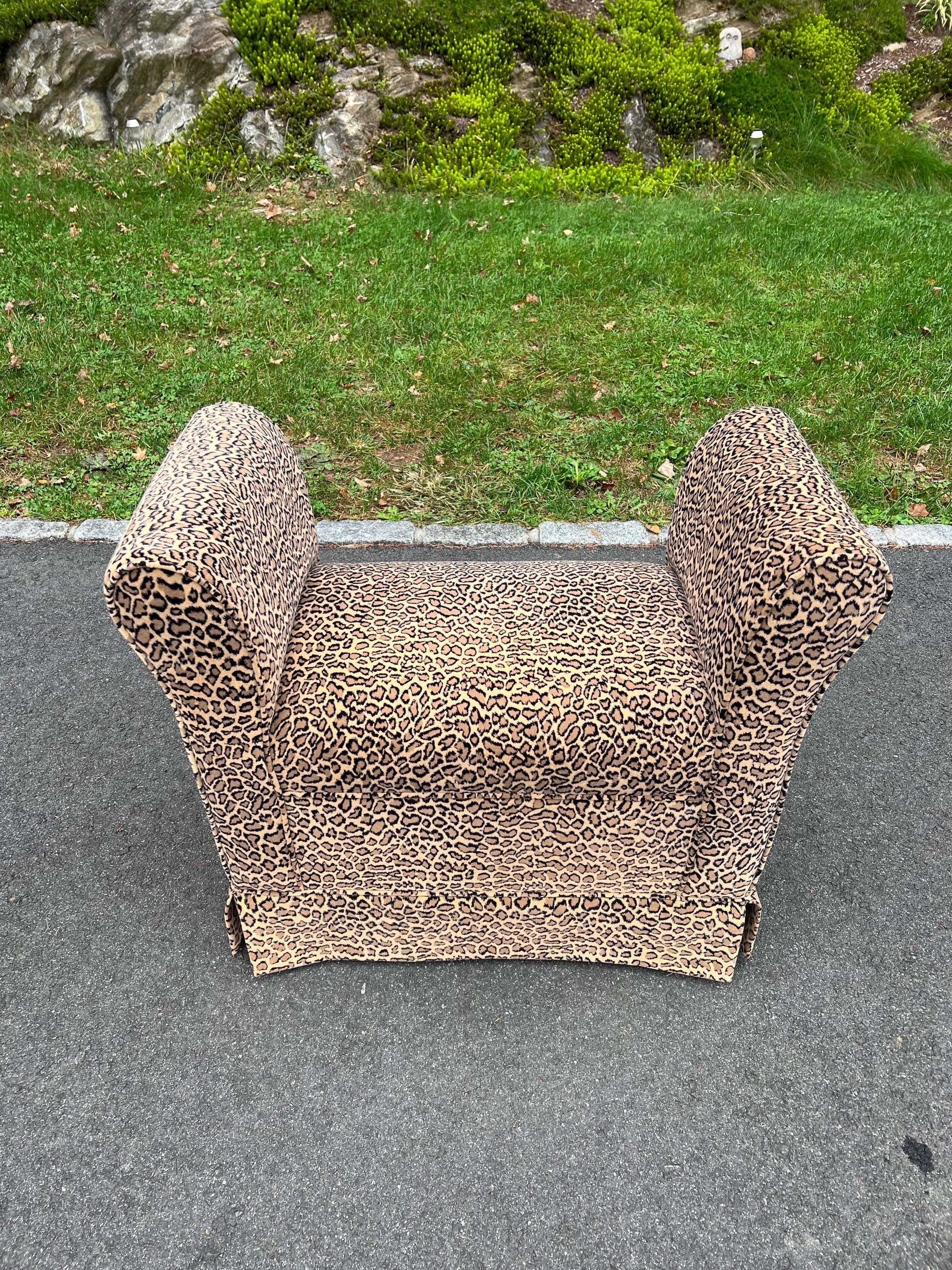 Leopard Patterned Upholstered Bench In Good Condition For Sale In Redding, CT