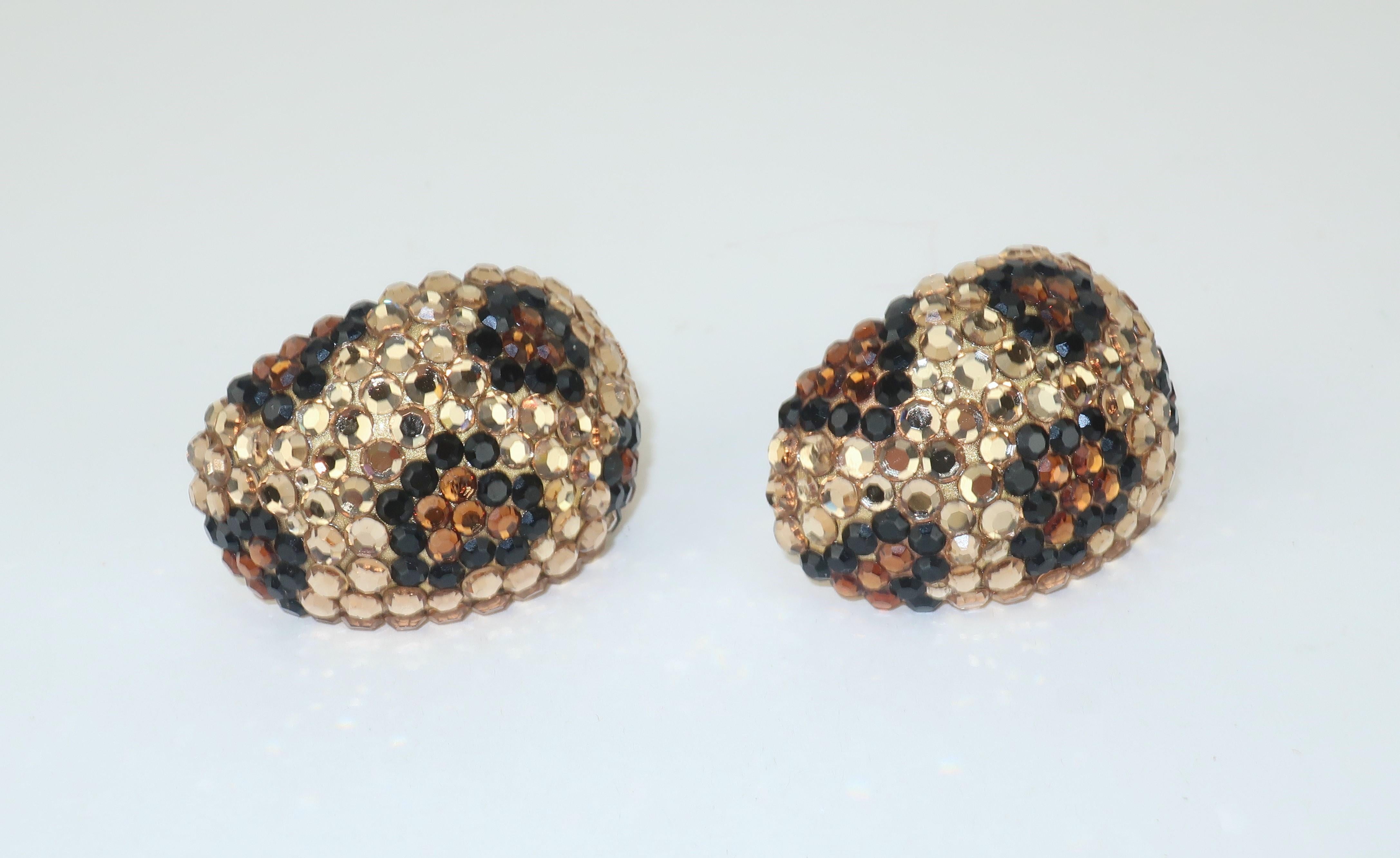 Leopard Pave Crystal Clip On Earrings, 1980’s 1