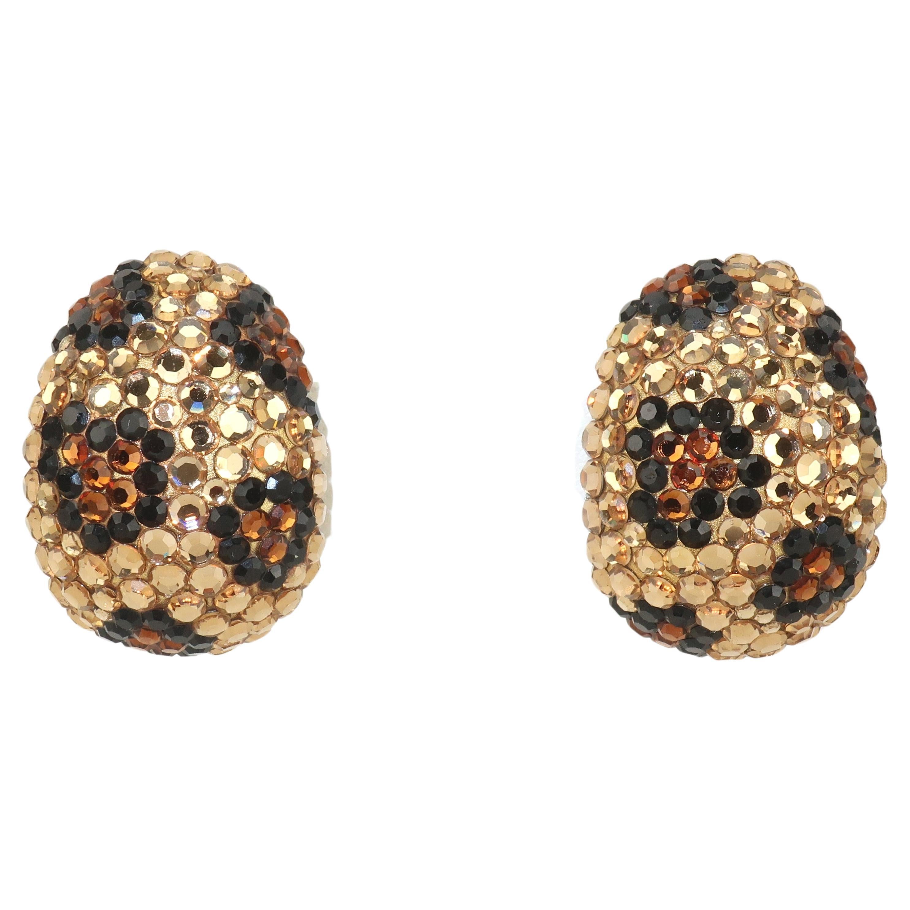 Leopard Pave Crystal Clip On Earrings, 1980’s