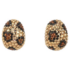 Vintage Leopard Pave Crystal Clip On Earrings, 1980’s