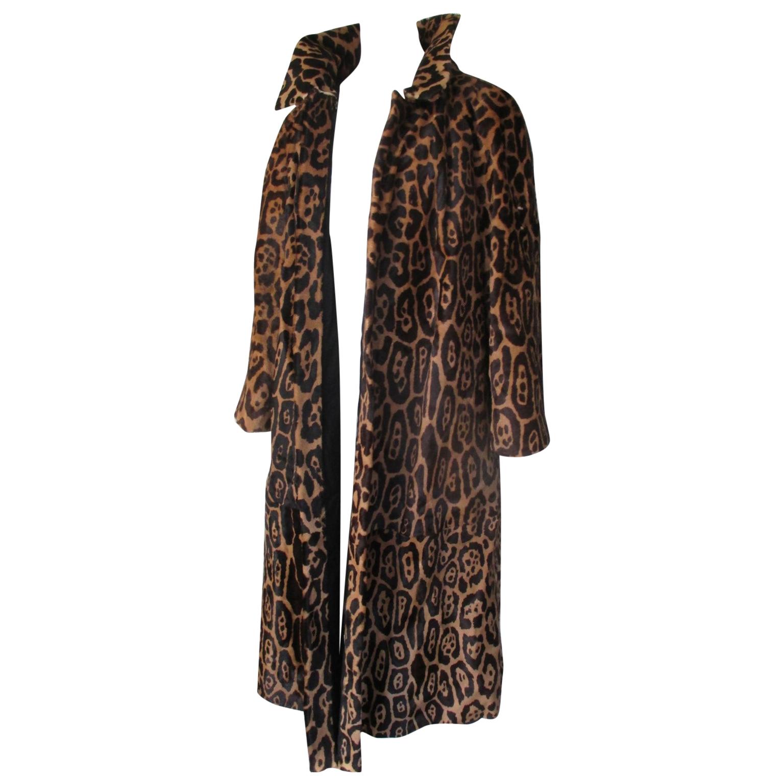 Leopard Pony Hair Fur Long Coat Reversible
