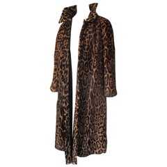 Retro Leopard Pony Hair Fur Long Coat Reversible