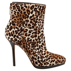 Leopard Pony Hair Stiletto Ankle Boots Size EU 39