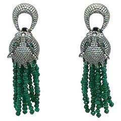 Dragon Head Earrings with Emerald Tassel