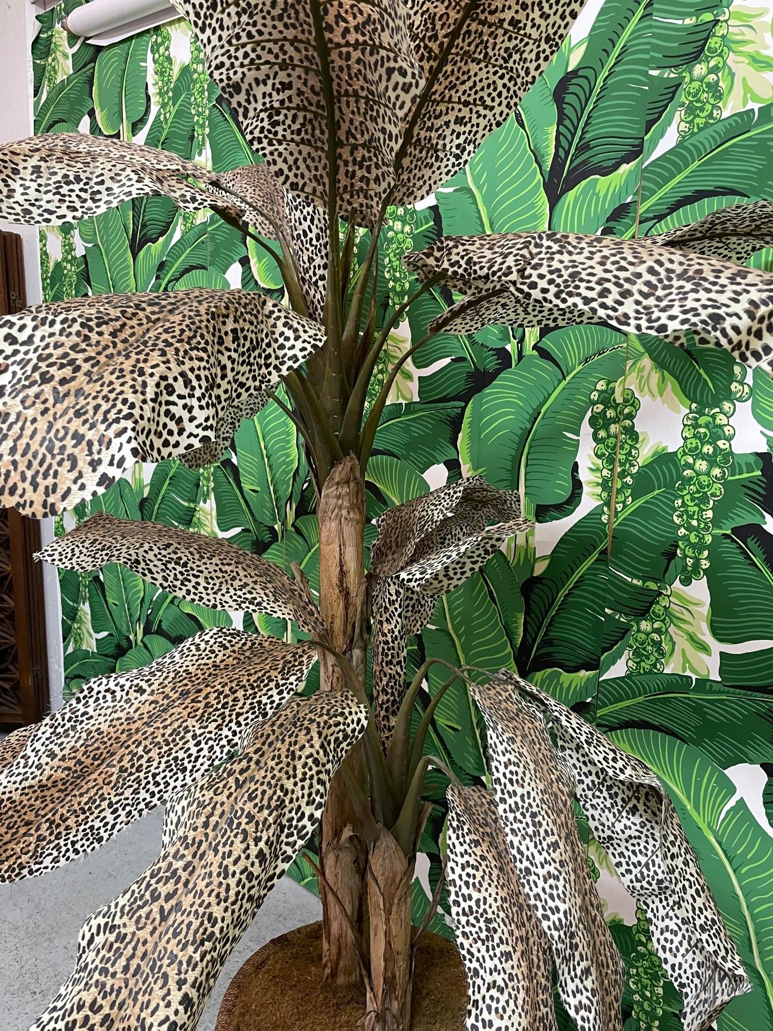 Hollywood Regency Leopard Print Artificial Palm Tree