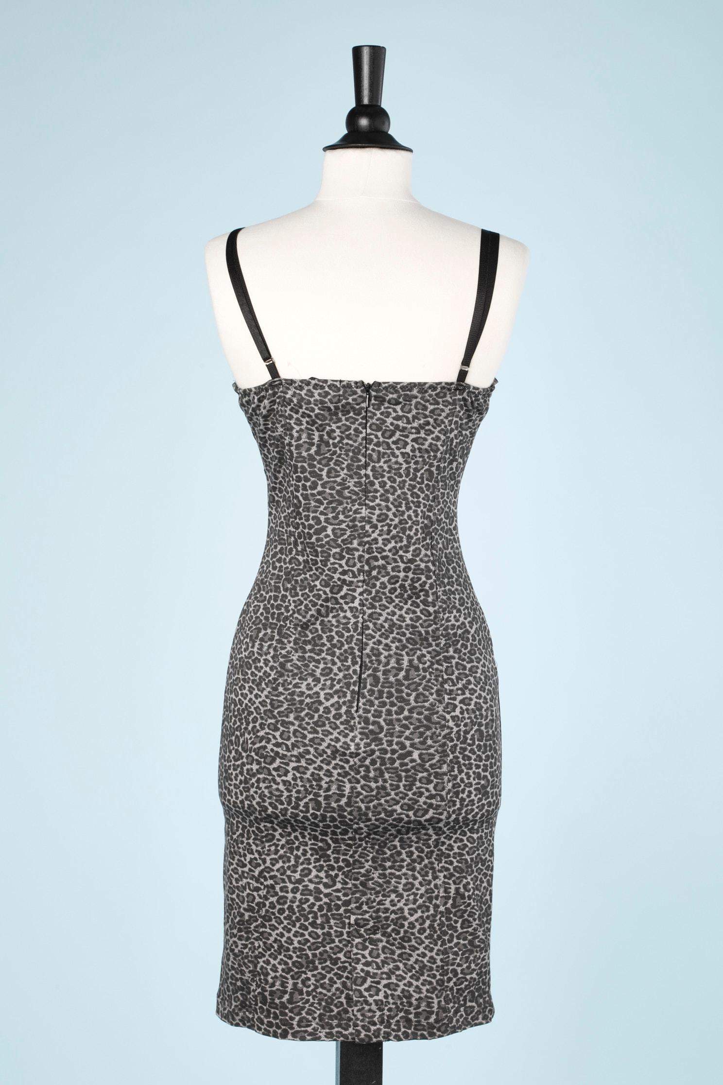 Leopard print black and grey  bustier dress Morghy  In New Condition In Saint-Ouen-Sur-Seine, FR