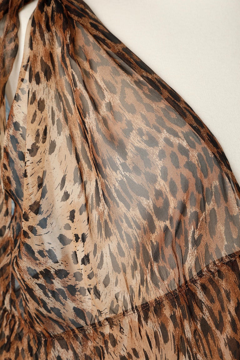 Leopard print chiffon dress with bows on shoulders Loris Azzaro Circa