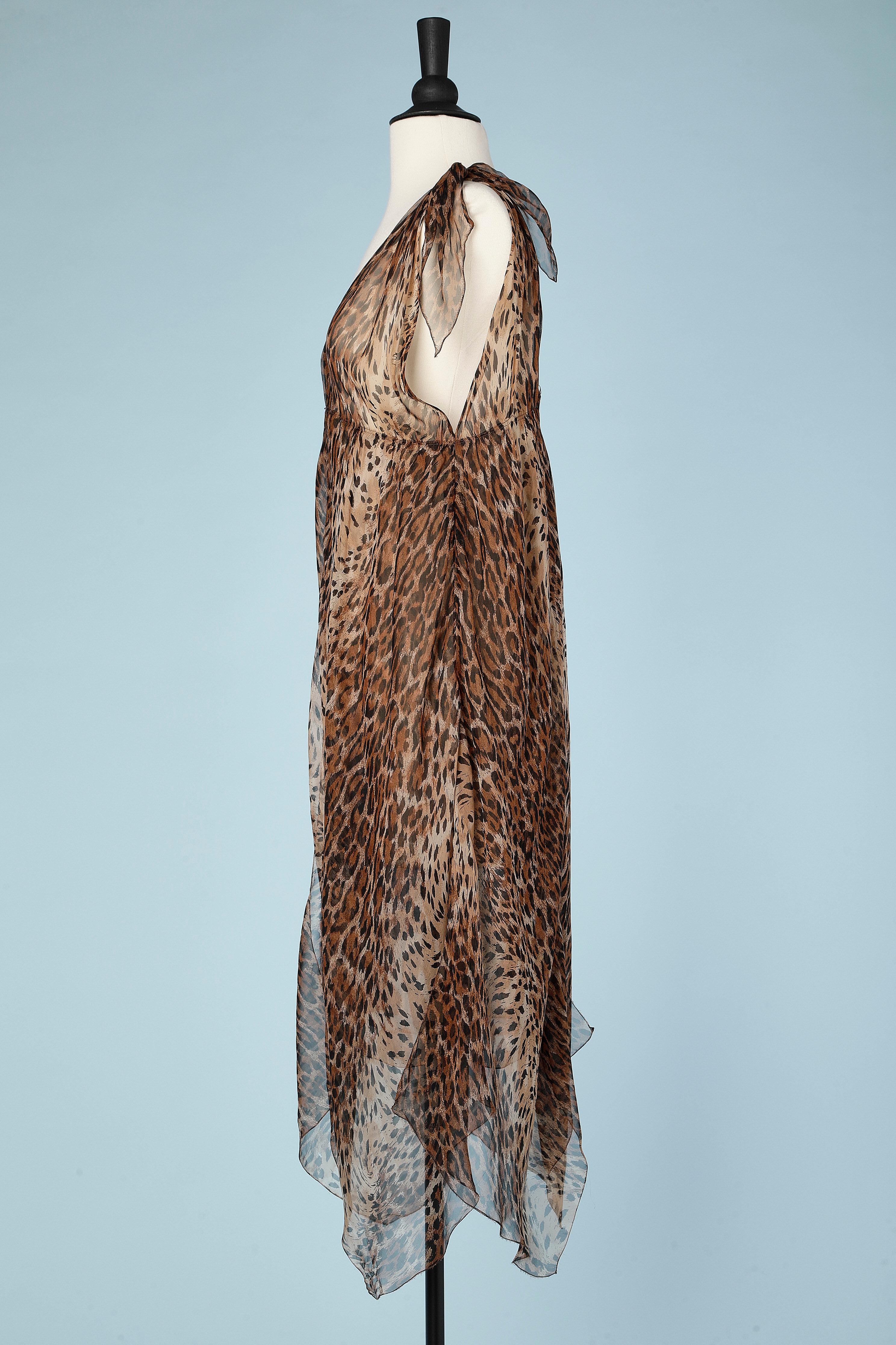 Leopard print chiffon dress with bows on shoulders Loris Azzaro Circa 1970  In Excellent Condition In Saint-Ouen-Sur-Seine, FR