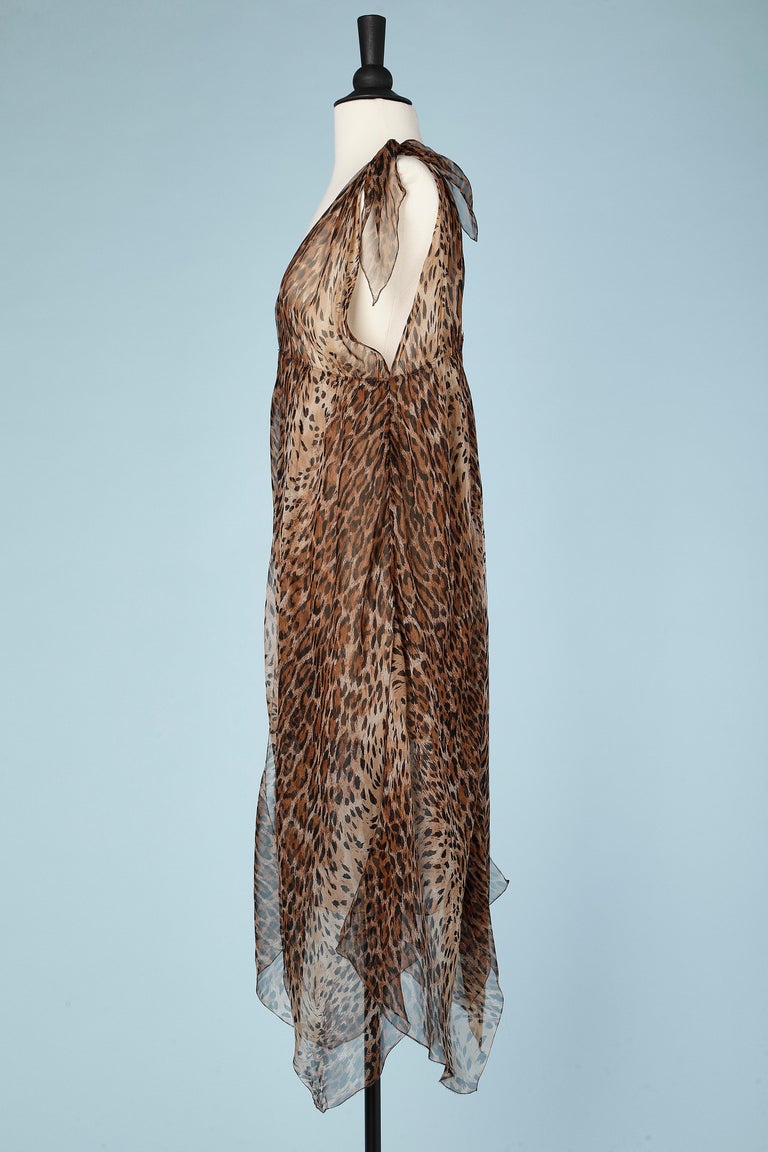 Leopard print chiffon dress with bows on shoulders Loris Azzaro Circa