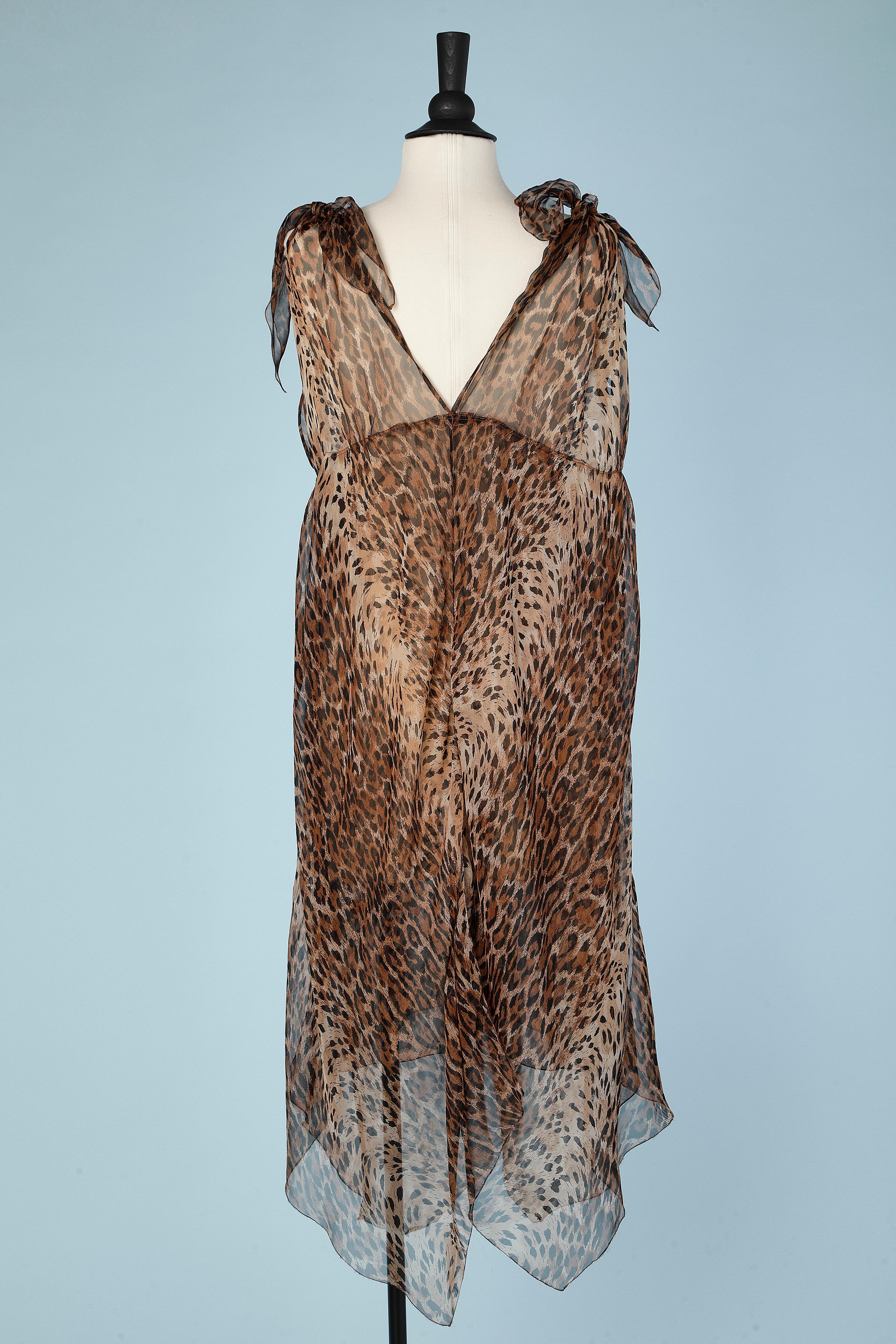 Women's Leopard print chiffon dress with bows on shoulders Loris Azzaro Circa 1970 