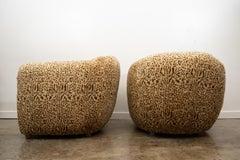 Custom Faux Leopard Fur Club Chairs with Oak Feet, Late 20th Century