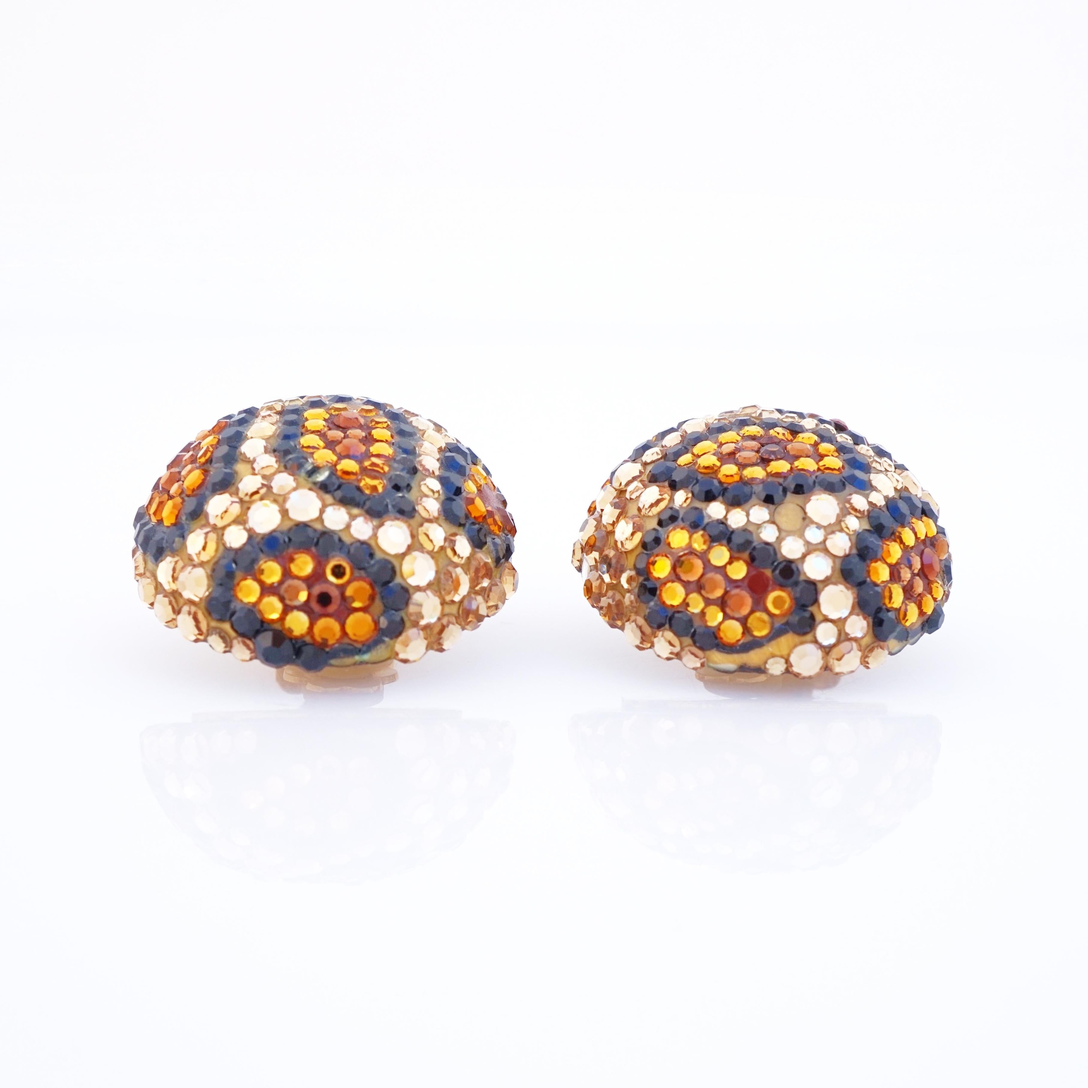 Leopard Print Crystal Encrusted Dome Earrings By Richard Kerr, 1980s In Good Condition For Sale In McKinney, TX