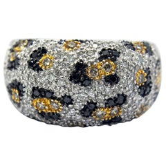 Leopard Print Diamond and Colored Diamond in 18 Karat White Gold Ring