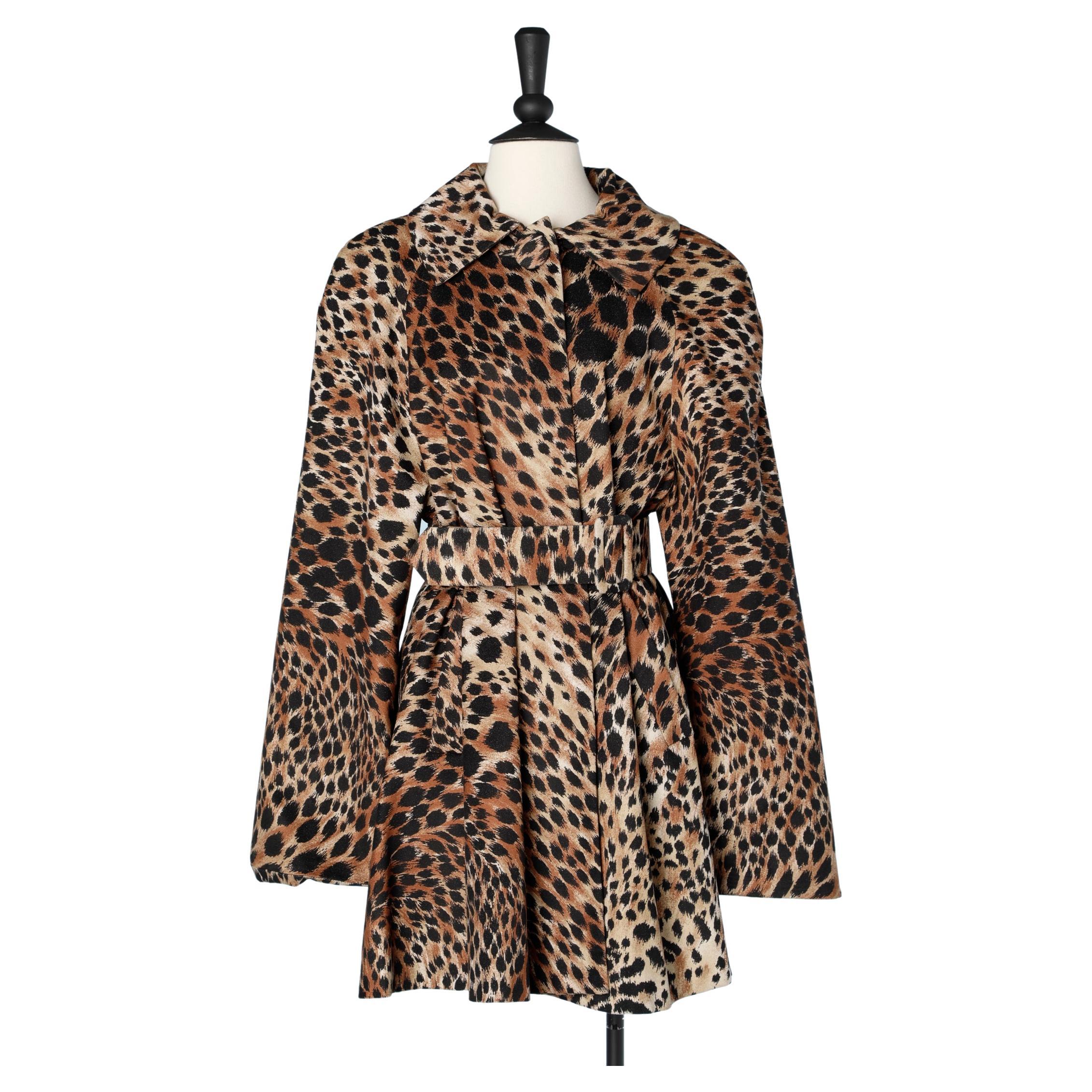 Leopard print faux suede trench coat Travilla  For Sale