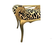Leopard Print French Louis XV Style Carved Window Bench