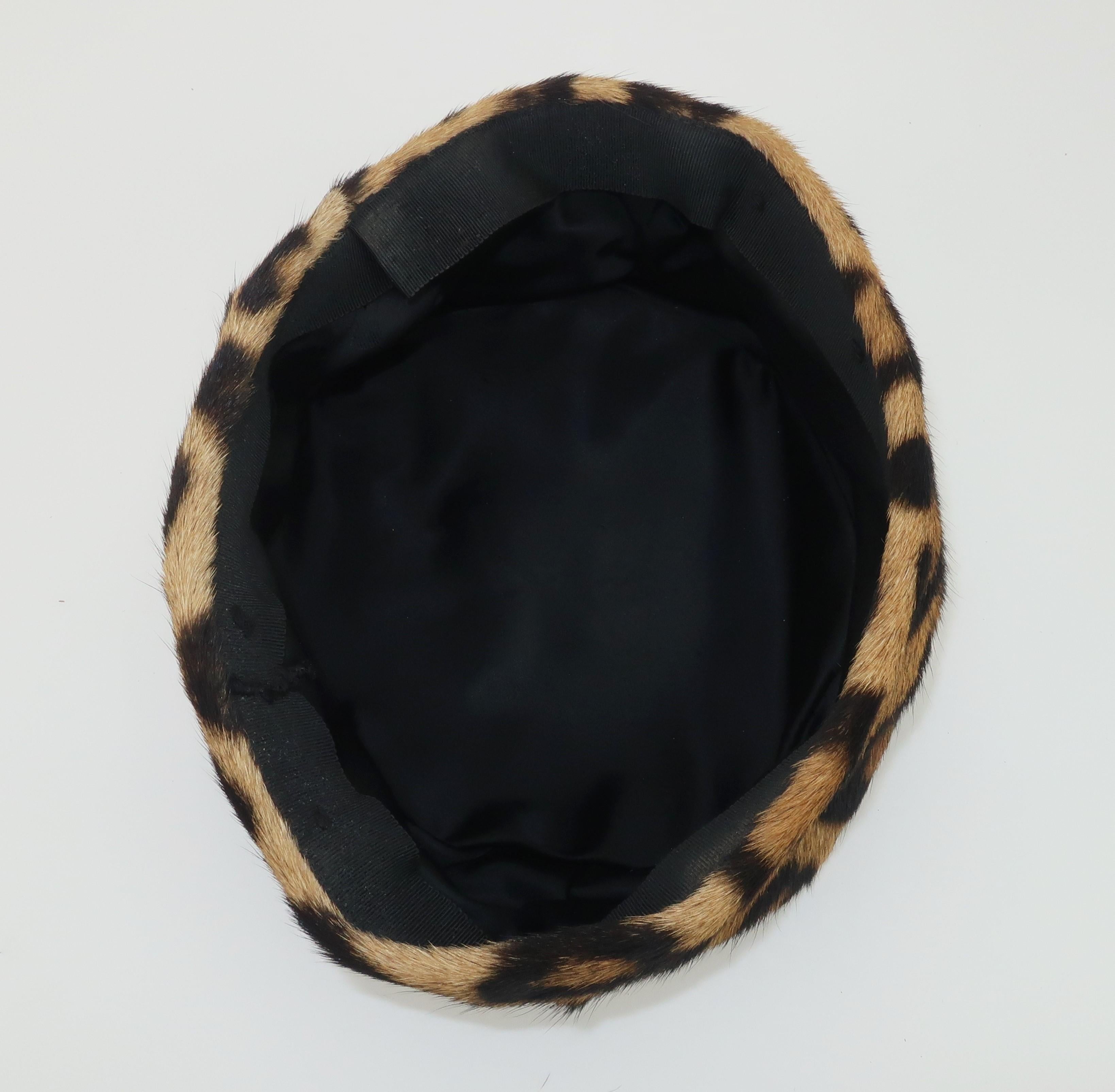Brown Leopard Print Fur Pillbox Hat, 1950’s 