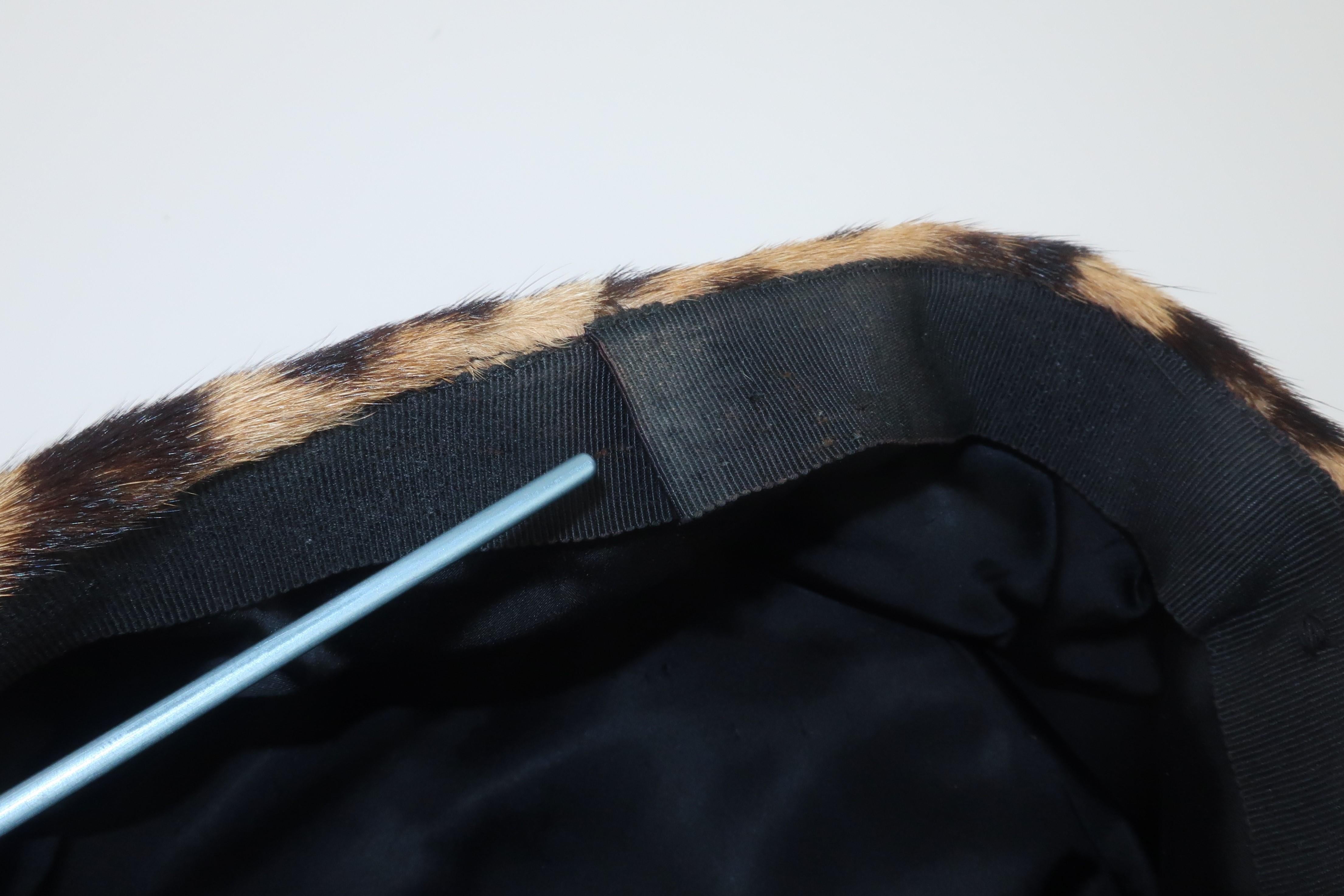 Leopard Print Fur Pillbox Hat, 1950’s In Good Condition In Atlanta, GA