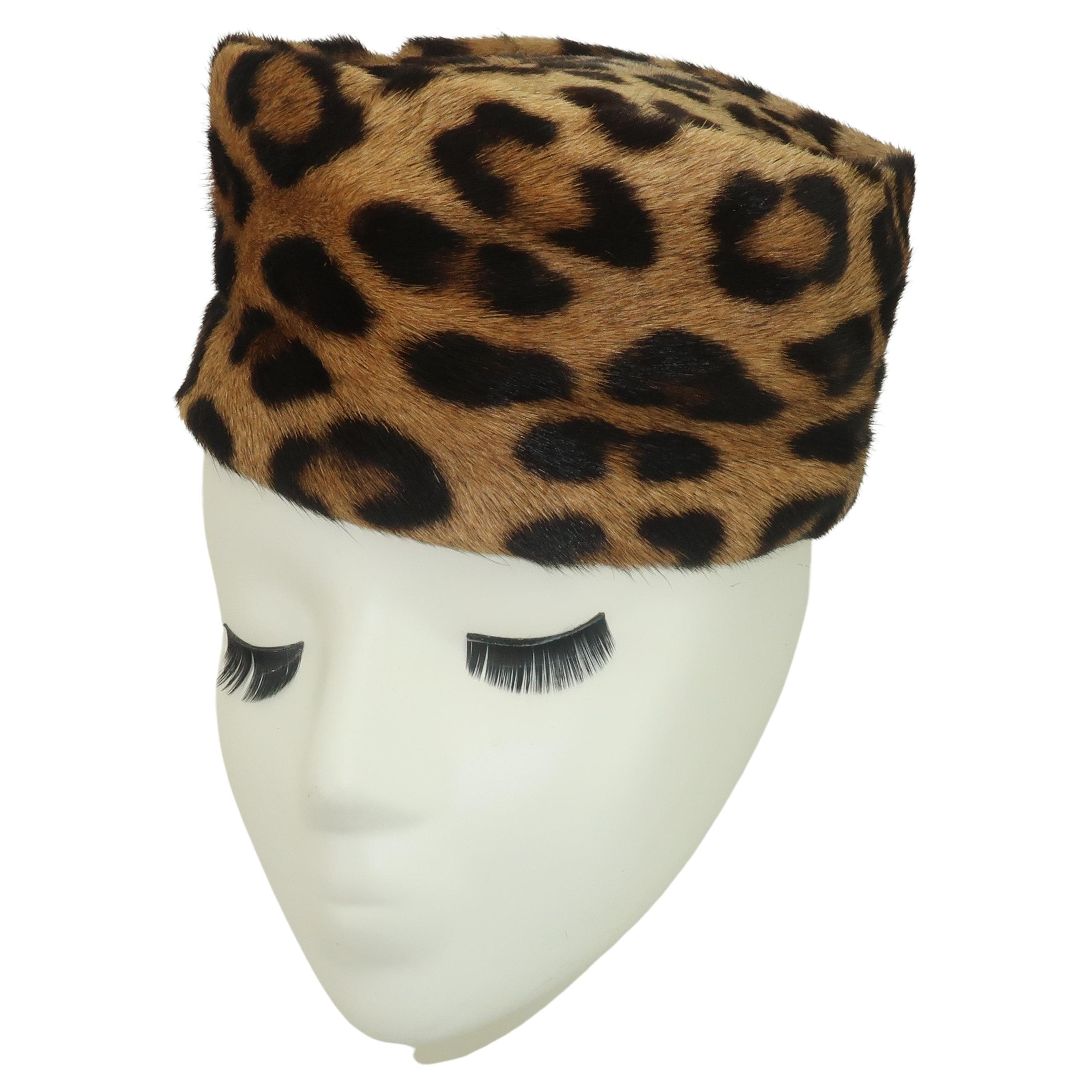 Leopard Print Fur Pillbox Hat, 1950's at 1stDibs | leapord skin pillbox hat,  leopard print trapper hat, animal print trapper hat