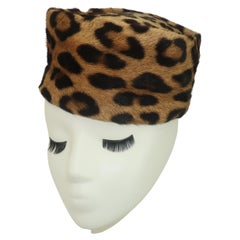 Leopard Print Fur Pillbox Hat, 1950’s 