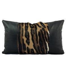 Leopard Print Lumbar Pillow with Black Leather