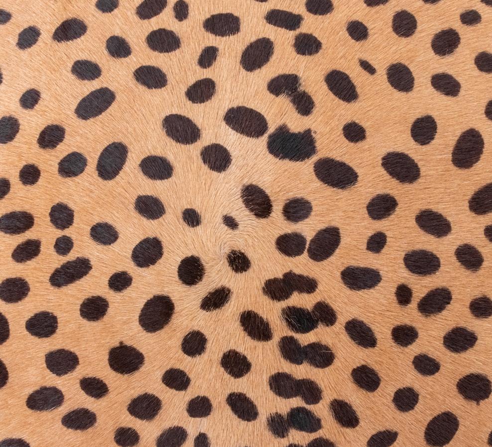 Leather Leopard Print Italian Florentine Wood Benches, Pair