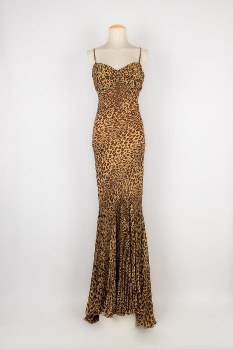 Brown Leopard Print Long Bustier Evening Dress For Sale