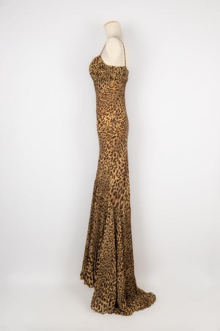 Leopard Print Long Bustier Evening Dress In Good Condition For Sale In SAINT-OUEN-SUR-SEINE, FR