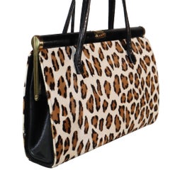 Saks Fifth Ave Leopard Motif Stenciled Pony-Hair Handbag Straps Circa 1960s
